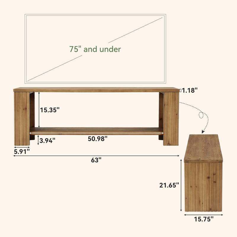 63" Solid Wood TV Stand for 55/60/65/75-Inch TVs