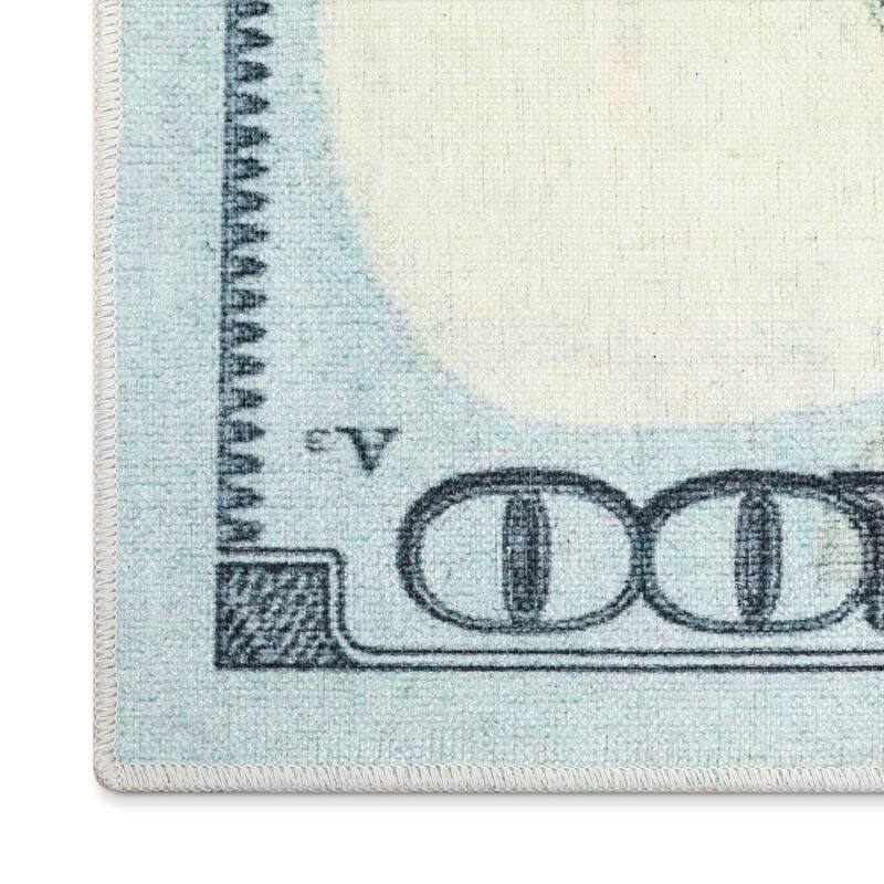 Well Woven Money Dollar Front Novelty Machine Washable Area Rug
