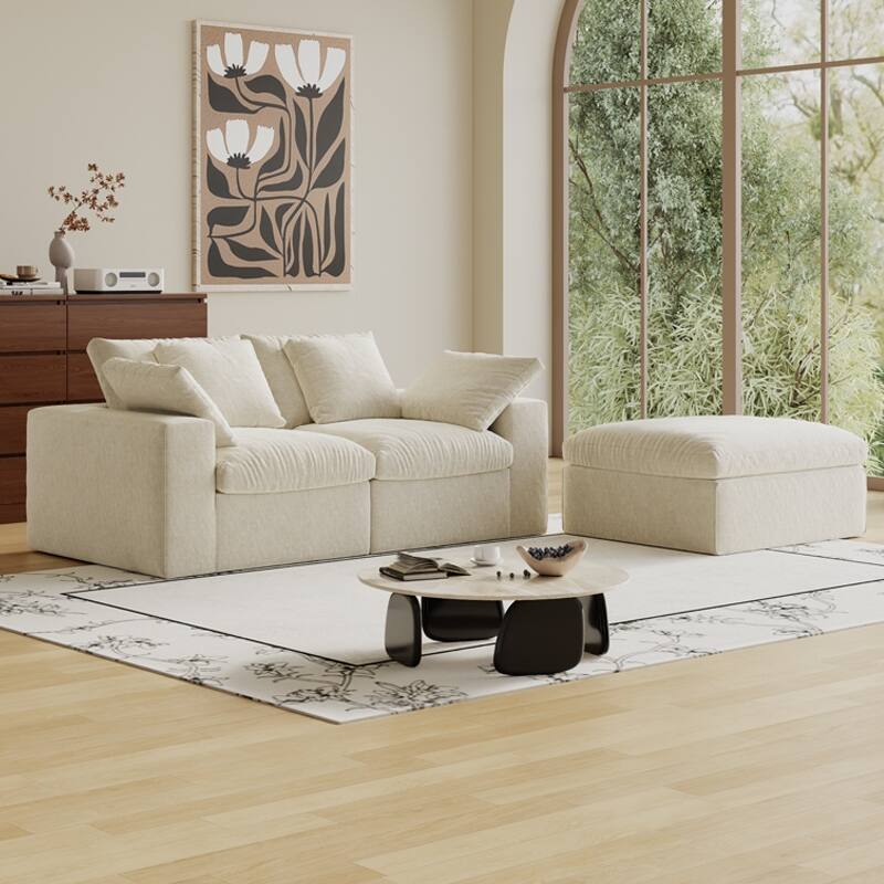 Deep Seat Loveseat Sofa & Ottoman Set, Modular L-shaped Sectional Sofa