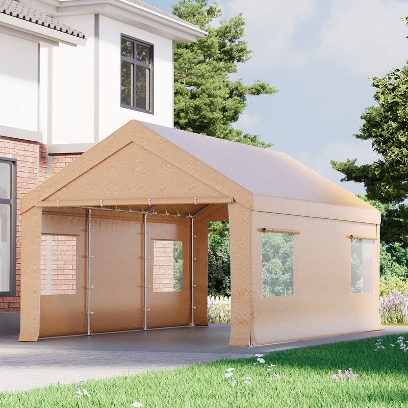 Heavy-Duty Fully Enclosed Carport - UV-Resistant, Waterproof Canopy with Roll-Up Windows & Reinforced Steel Frame