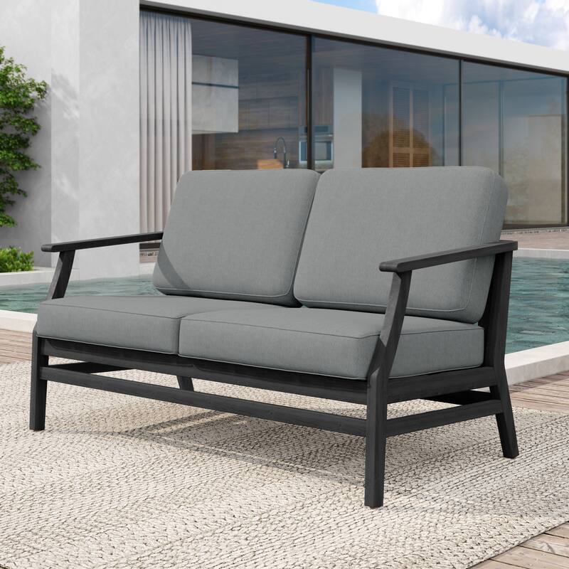 Patio Teak Wood Outdoor Loveseat Sofa with Cushions