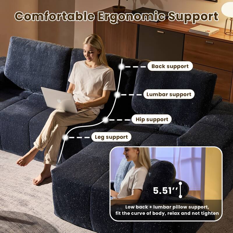 HOOOWOOO Modern Sparkly Velvet Fabric Chaise Sofa Couch with Ottoman