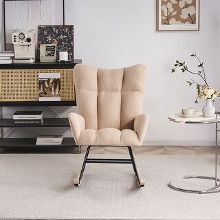 Solid Wood Legs Rocking Chair Nursery with Teddy Fabric Upholstered ...