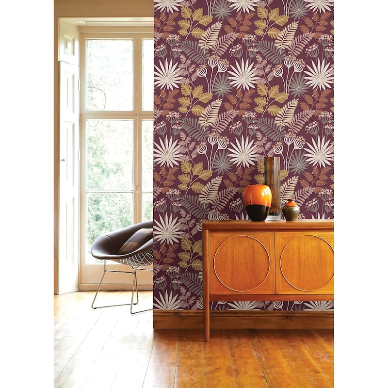 A-Street Prints Praslin Merlot Botanical Wallpaper