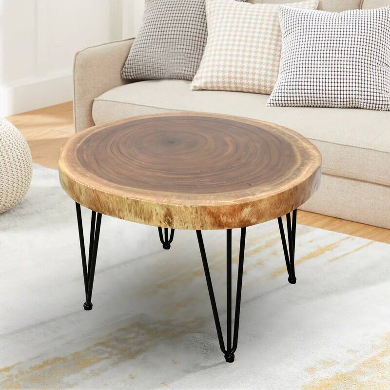 Natural Solid Wood Round End Table Coffee Table