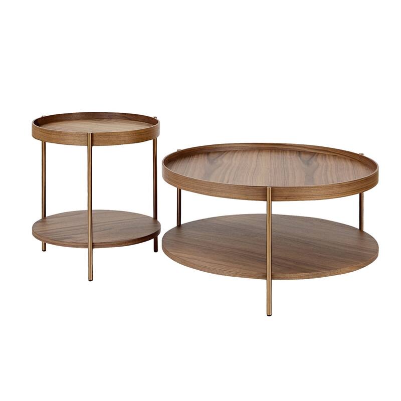 2-Piece Modern 2 tier Round Nesting Coffee Table Set with Metal Legs