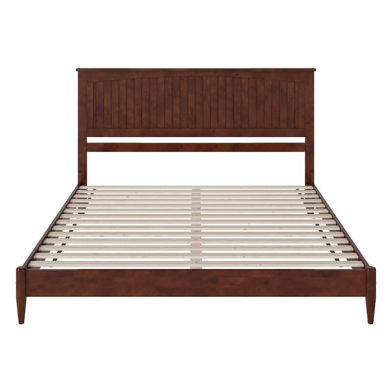 King Size Wood Platform Bed - Low Profile Modern Bed Frame Walnut Finish