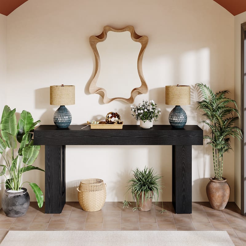 63-Inch Farmhouse Wooden Sofa Console Entryway Table for Living Room