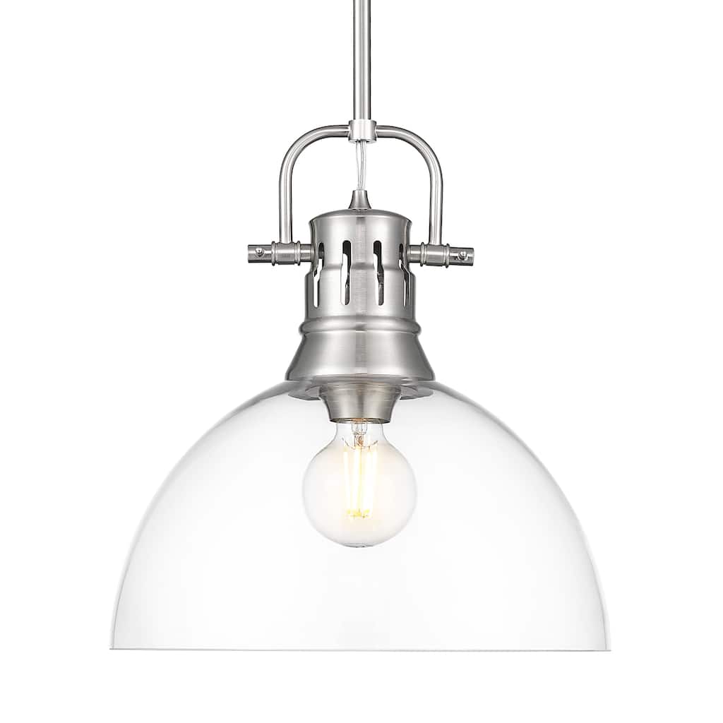 Yep by Golden Lighting Duncan 1-light 14in rod hung Pendant in Pewter and Clear Glass