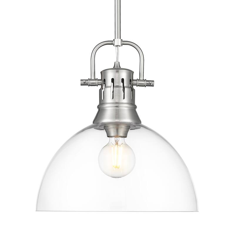 Yep by Golden Lighting Duncan 1-light 14in rod hung Pendant in Pewter and Clear Glass