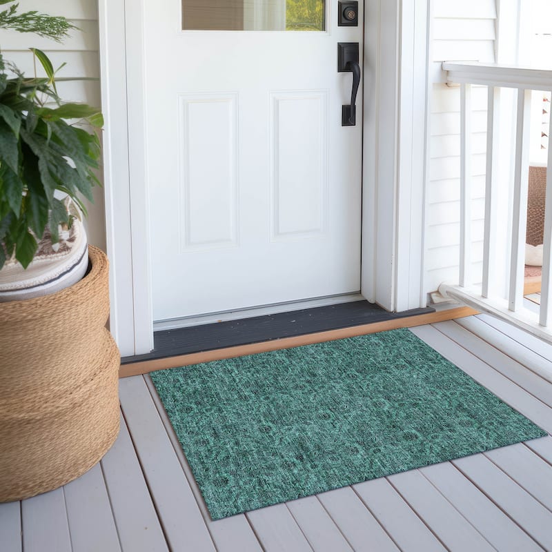 Machine Washable Indoor/ Outdoor Chantille Floral Rug - Teal - 1'8" x 2'6"