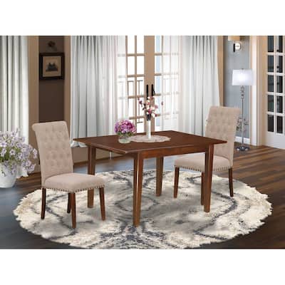 HomeStock 3-Piece Mahogany Finish Rectangular Solid Wood Top With Butterfly Leaf Dining Table Set