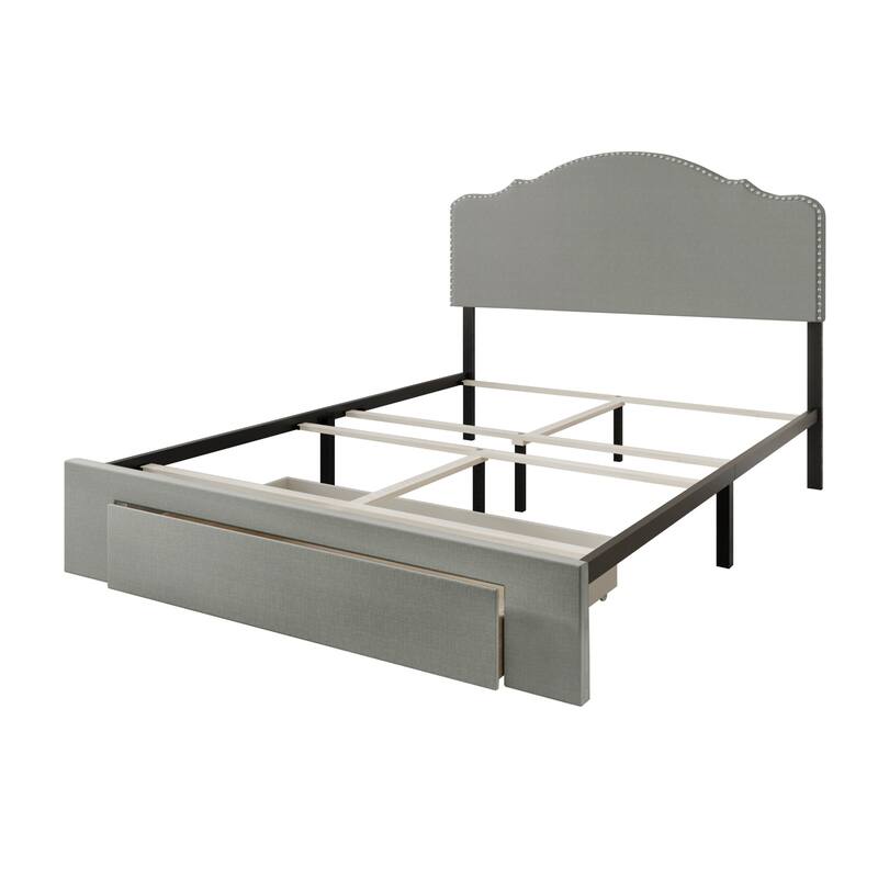 CraftPorch Transitional Linen Nailhead Upholstered Storage Bed