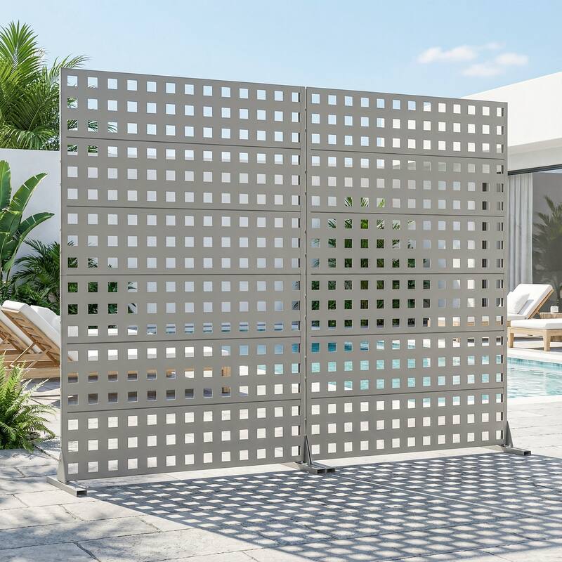 Outdoor Rectangle Privacy Screens Metal Screen Fence Panel Set of 2 - Grey - 72"x47"