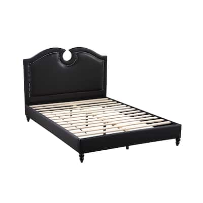 Black Faux Leather Unique Design Headboard 1pc Queen Size Bed Bedroom Furniture Nailhead Upholstered Modern Bedframe