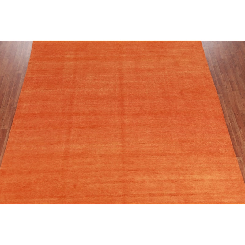 Hand Knotted Oriental 100% Wool Carpet Modern Solid Oranges & Rust Gabbeh Area Rug - 12' 1'' X 9' 3''