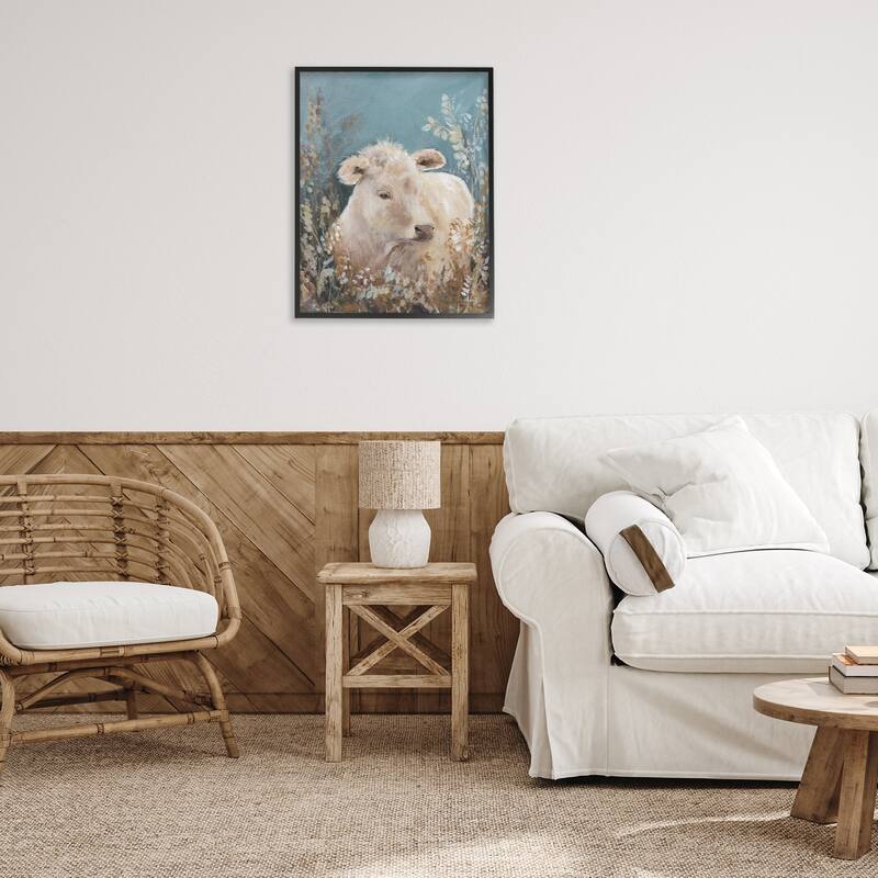Stupell Soft Cattle Amongst Florals Framed Giclee Art Design By Amanda Hilburn