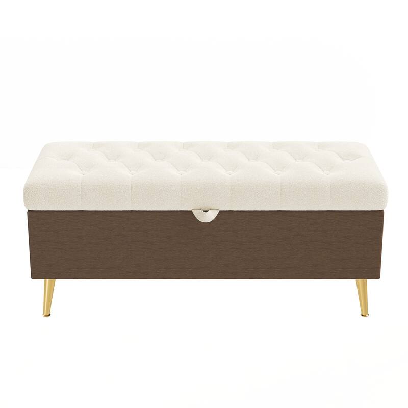 Modern Storage Ottoman Bench Upholstered Bedroom Bench - Beige
