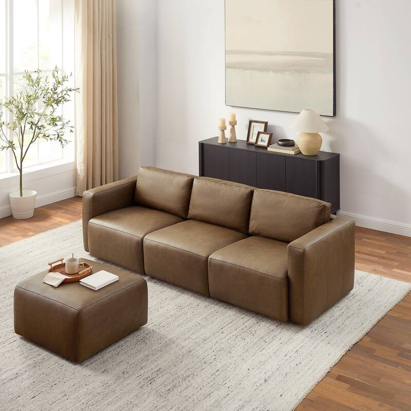 Art Leon Genuine Leather 4-Piece Modular Sectional Sofa