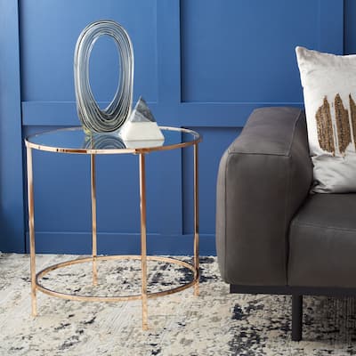 SAFAVIEH Dorcas Polished Gold/ Clear Glass Top Round Side Table - 22" W x 22" L x 22" H - 22Wx22Dx22H
