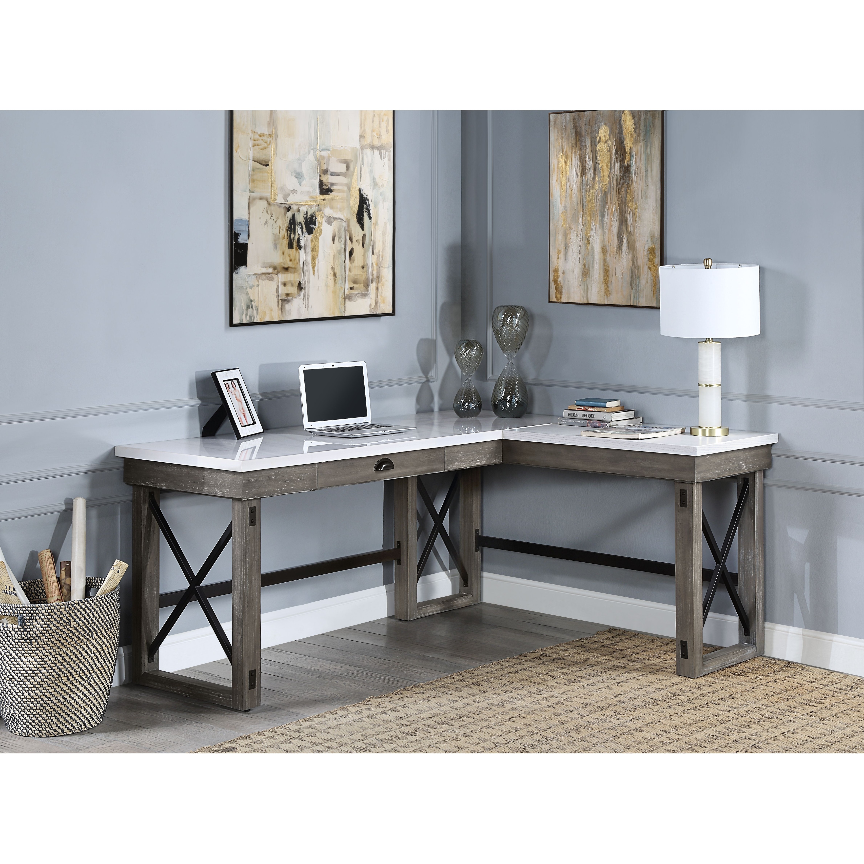 L Shaped Corner Writing Desk w Lift Top Marble Top Writing Desk