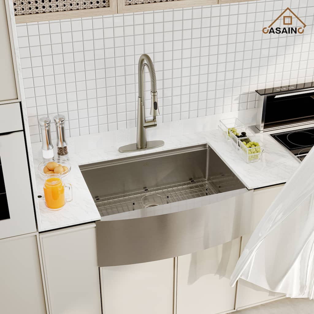 Stainless Steel Sink 30 in. Single Bowl Farmhouse Apron Kitchen Sink with Kitchen Faucet and Accessories