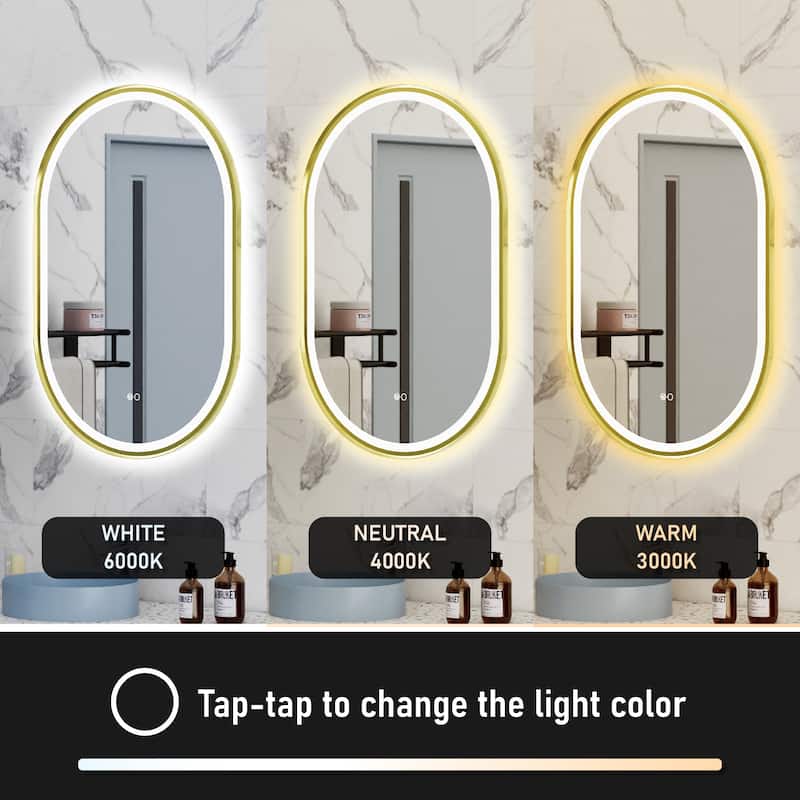 36"H Wall Mounted Bathroom Framed LED Mirror With Memory Function