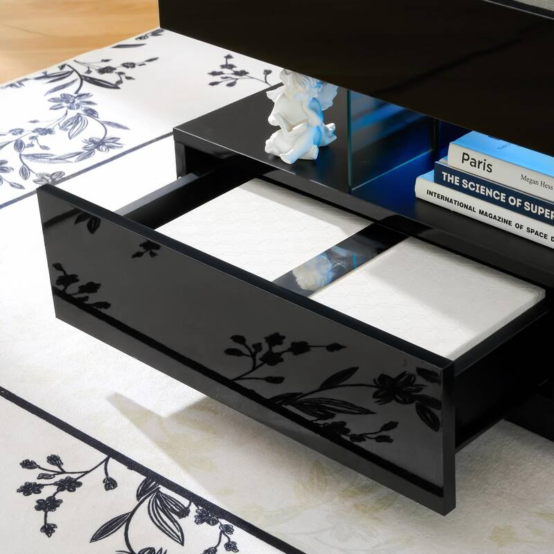 39.3" Lift Top Coffee Table with Hidden Compartment, 2 Storage Drawers and Adjustable LED Lights