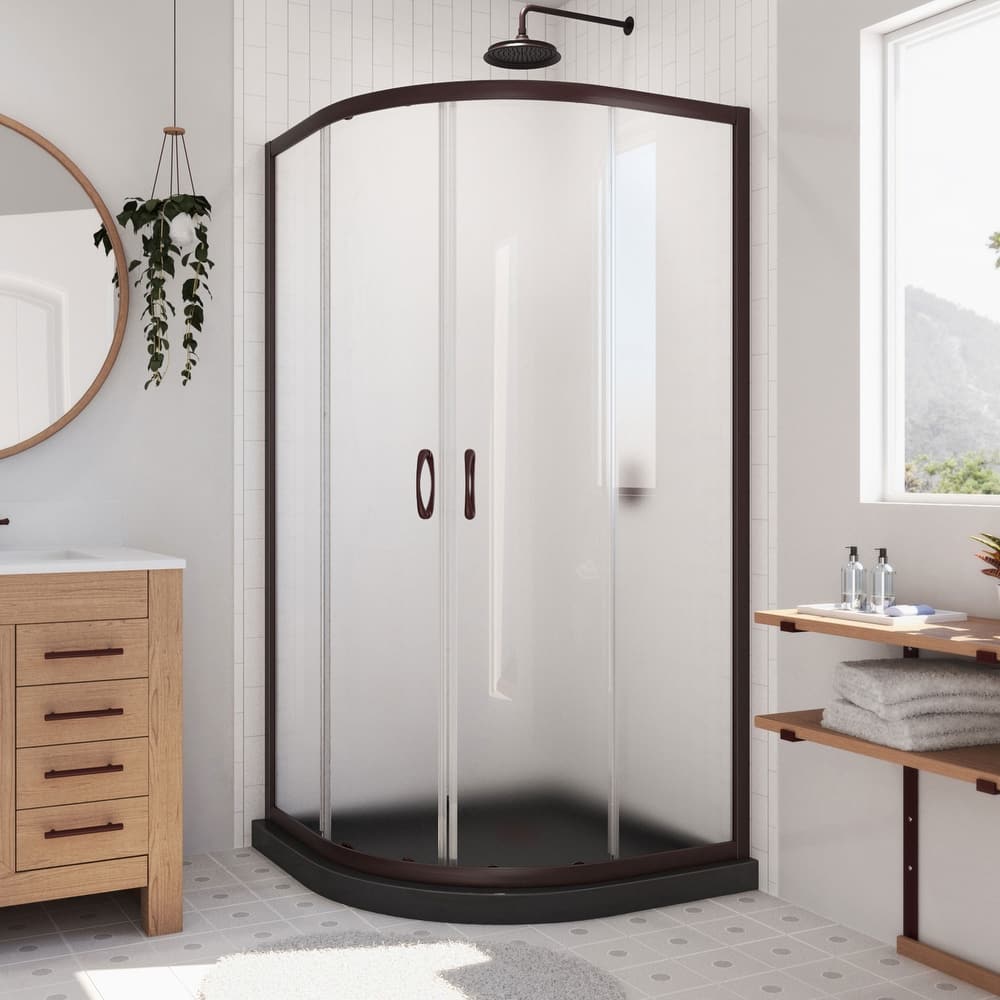 DreamLine Prime 36 in. x 36 in. x 74 3/4 in. Sliding Shower Enclosure and Shower Base Kit - 36" x 36" - 36" x 36"