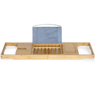 ToiletTree Products Bamboo Bathtub Caddy with Extending Sides and Adjustable Book Holder - Brown - 31.5 x 10 x 3
