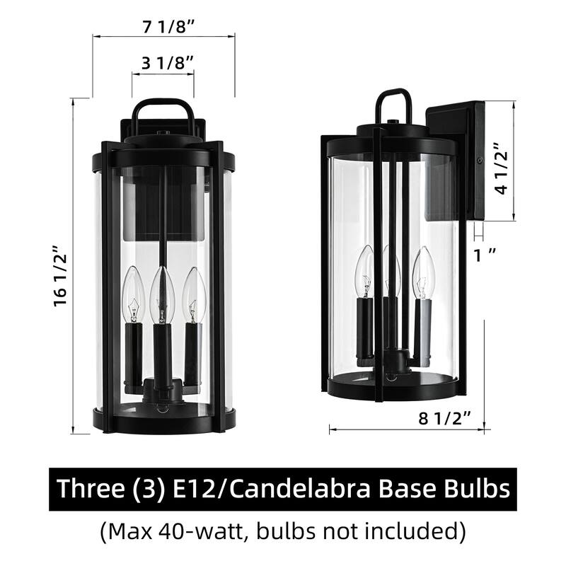 Matte Black Farmhouse Outdoor Wall Lantern Sconce - 3 Variants (11in 1-Light/14in 1-Light/17in 3-Light), Clear Glass, Wet Rated