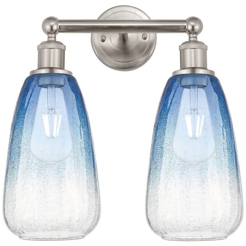 Innovations Lighting Endless Possibilities Edison - Brookhaven Almond - 2 Light 15" Bath Vanity Light - Brushed Satin Nickel/Sapphire Blue