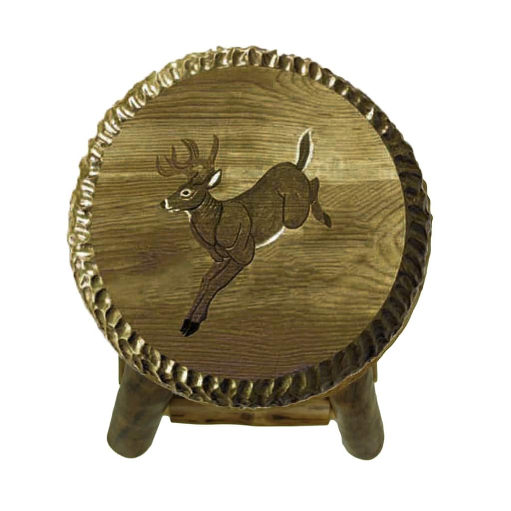 Rustic Handcrafted Wooden Carved Deer Bar Stool 24 In. - 24 X 16.5 X 16.5 inches