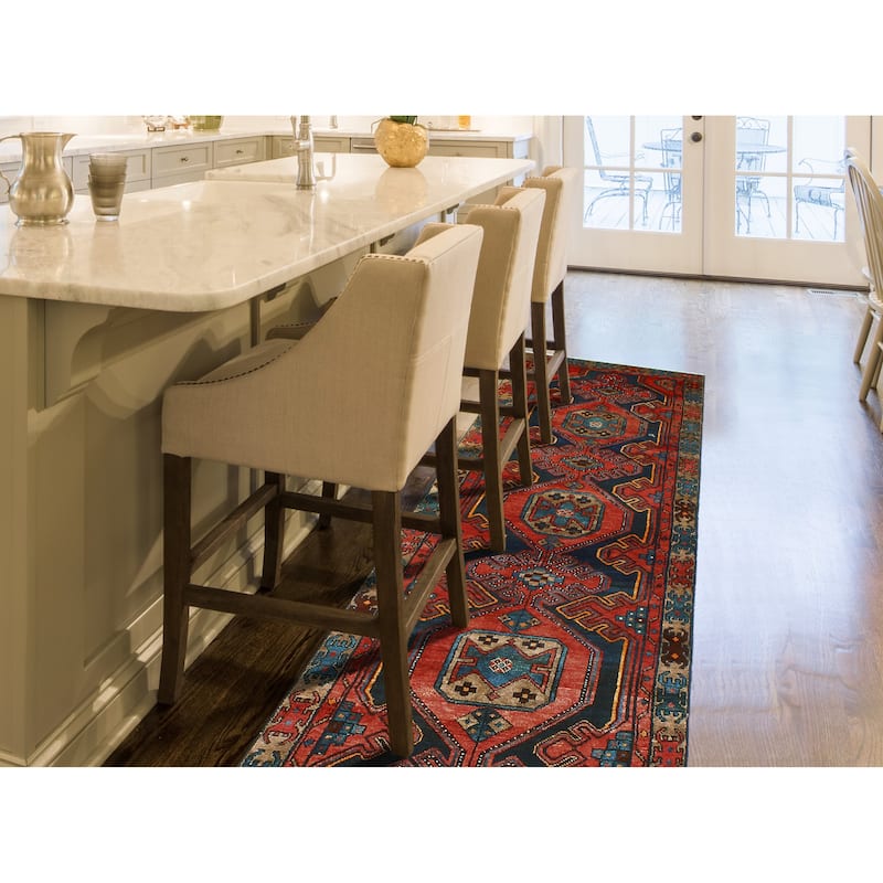 Fine Vintage Distressed Ameenah Red/Navy Runner - 3'1" x 9'4"