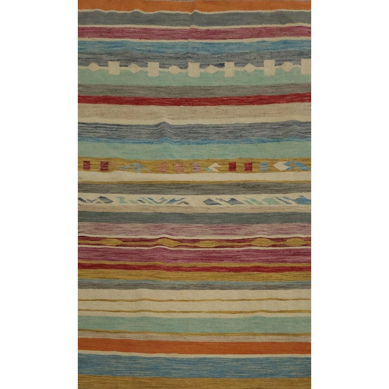 Hand Woven Oriental 100% Wool Carpet Southwestern Modern Multi-Colored Kilim Area Rug - 6' 11'' X 4' 2''