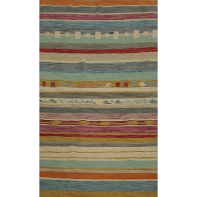Hand Woven Oriental 100% Wool Carpet Southwestern Modern Multi-Colored Kilim Area Rug - 6' 11'' X 4' 2''