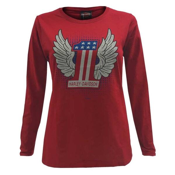 Shop Harley Davidson Women S 1 Winged Patriot Long Sleeve Shirt Cardinal Red Overstock 28246211 M
