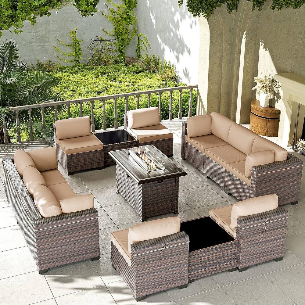 Kullavik 13 Pieces Outdoor Patio Furniture Set with Fire Pit Table