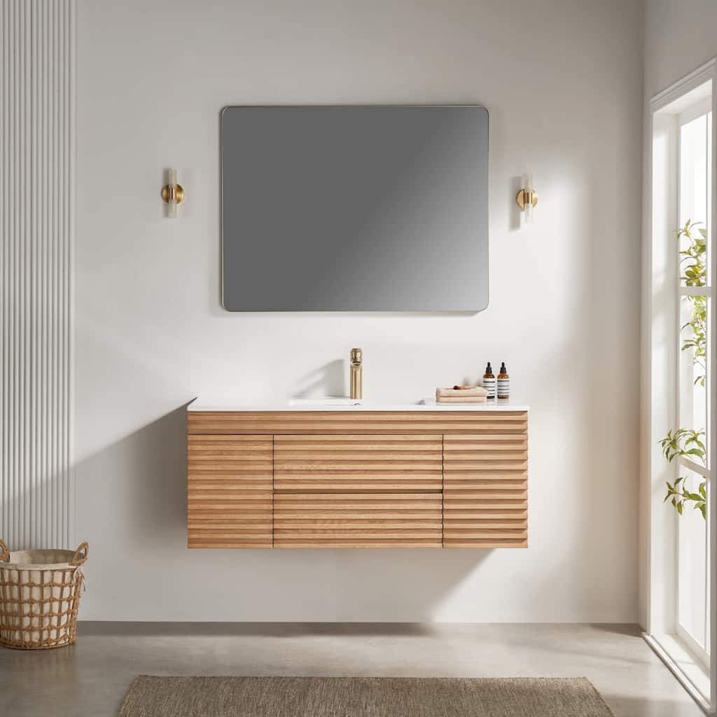 Modland 48" Wall Mount Bathroom Vanity with Ceramic Sink, 2 Soft-Close Drawers & 2 Doors - 48 inch