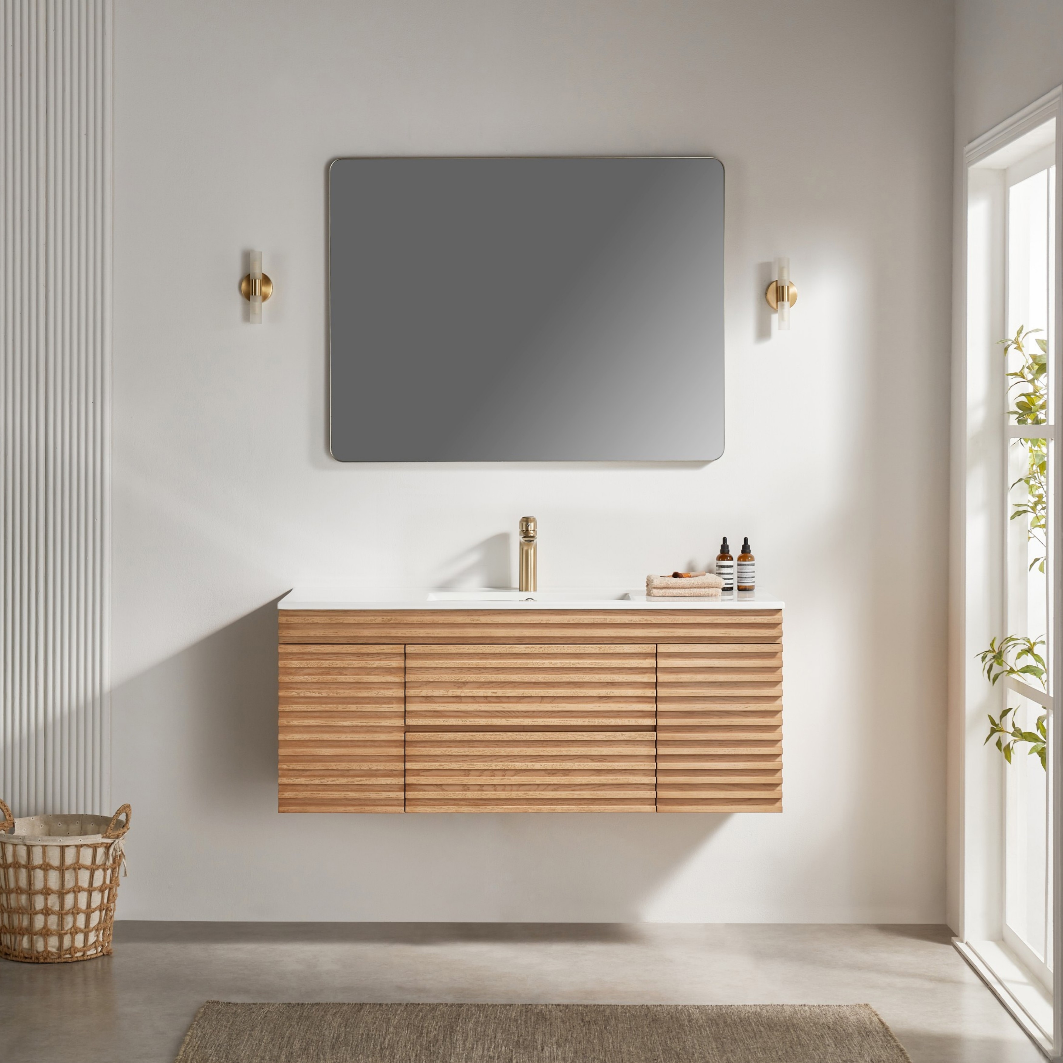 Modland 48" Wall Mount Bathroom Vanity with Ceramic Sink, 2 Soft-Close Drawers & 2 Doors - 48 inch