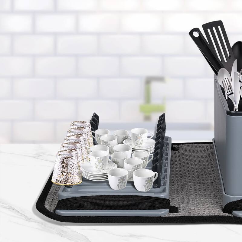 Outdoor Camping Gear Countertop Dish Rack Set with Sponge Drying Mat