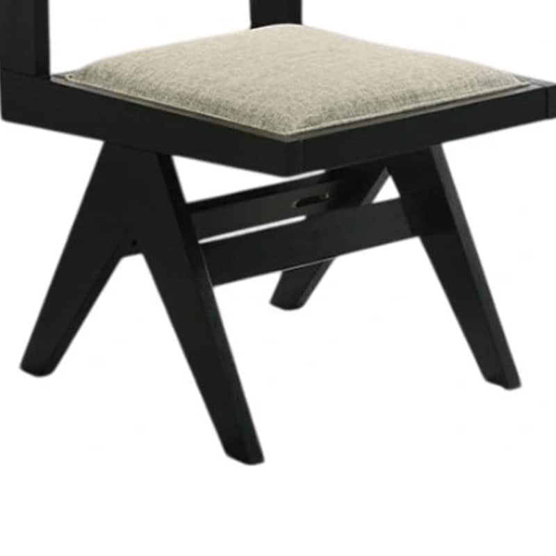 Toty Side Dining Chair Set of 2, Inverted Angled Legs, Black Wood, Gray Fabric