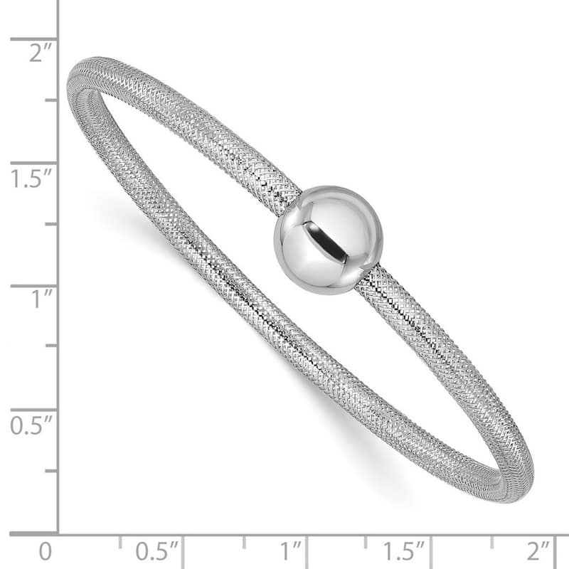 Curata 14k White Gold 7" 3mm Polished Bead Mesh Stretch Slip-on Bracelet