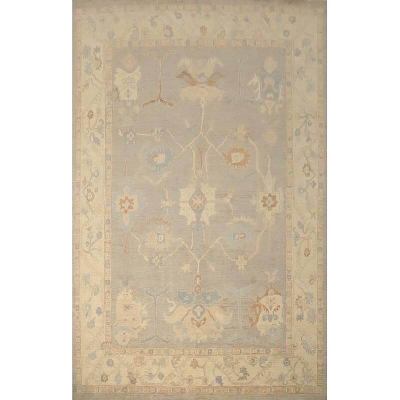 Hand Knotted Oriental 100% Wool Carpet Transitional All-Over Greys & Charcoal Oushak Area Rug - 13' 6'' X 9' 11''