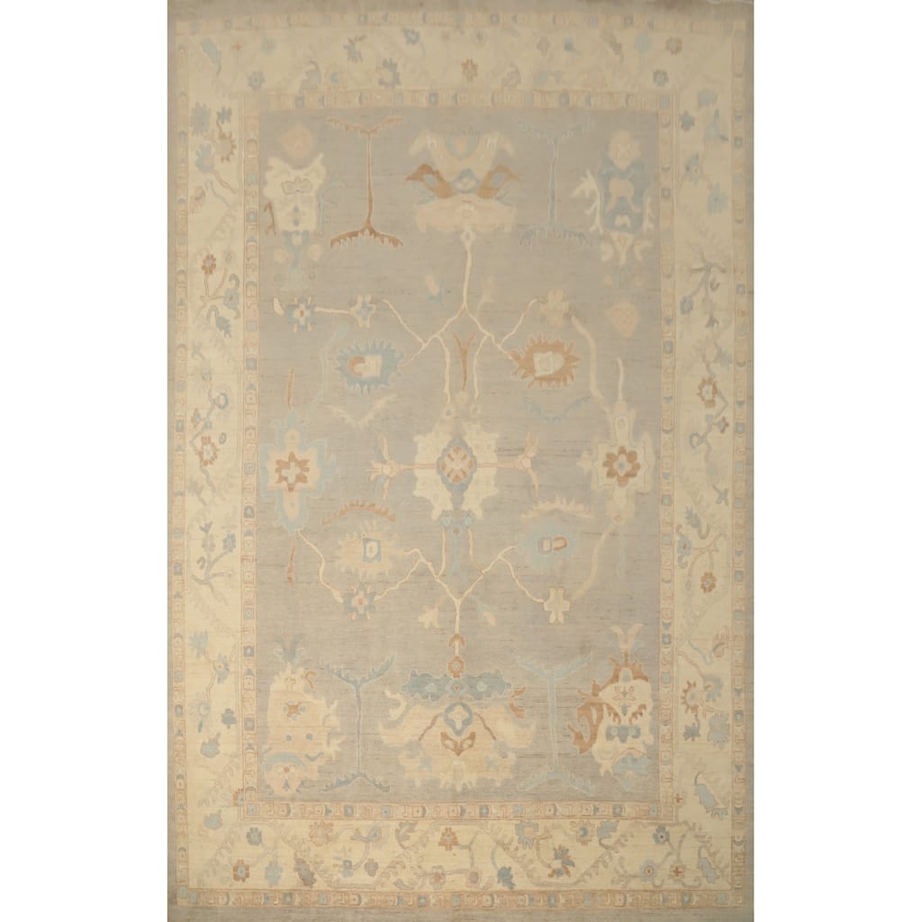 Hand Knotted Oriental 100% Wool Carpet Transitional All-Over Greys & Charcoal Oushak Area Rug - 13' 6'' X 9' 11''
