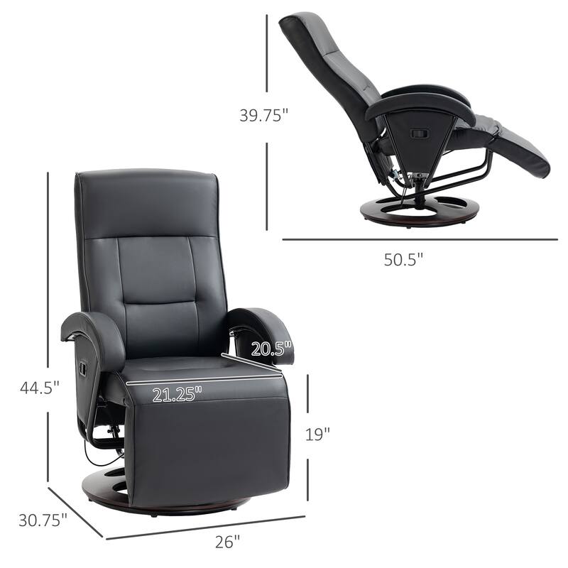 PU Leather Swivel Recliner with Footrest and Adjustable Backrest
