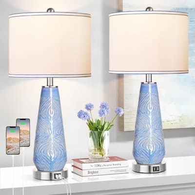 Modern 27" Tall Table Lamp with USB Ports and Touch Control, 3-Way Dimmable (Set of 2)