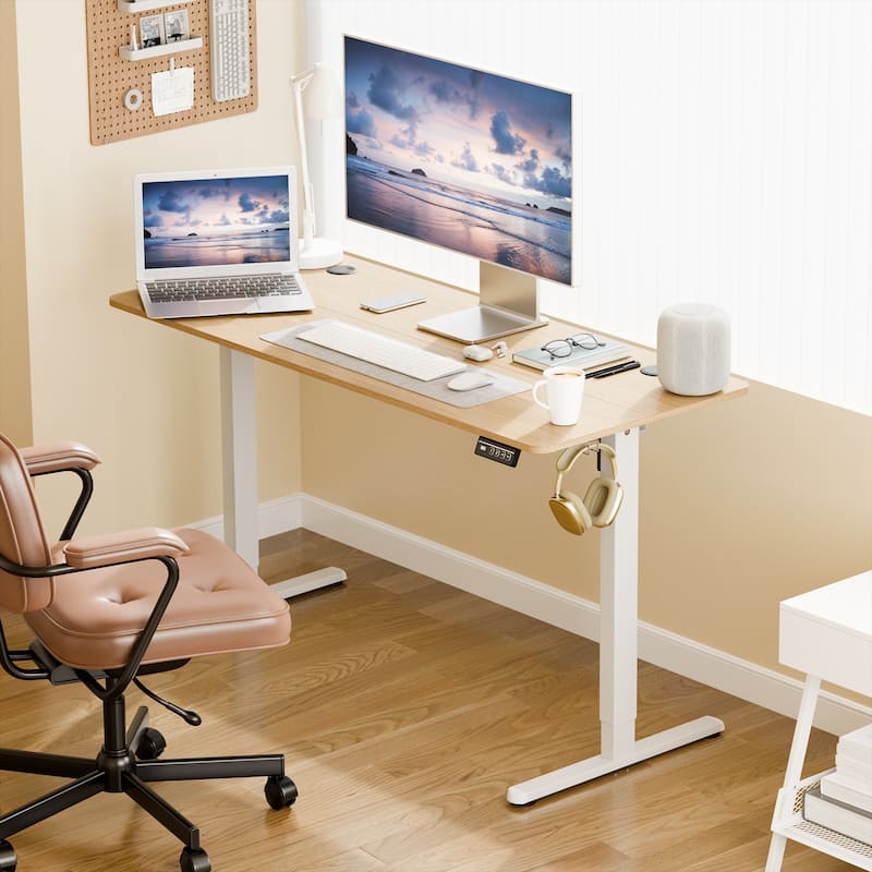 Electric Standing Desk, Height Adjustable Desk with Memory Preset and LED Display - 55*24 - Walnut/White