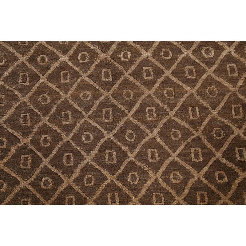 Vegetable Dye Trellis Nepalese Oriental Area Rug Handmade Wool Carpet - 6'1" x 9'0"