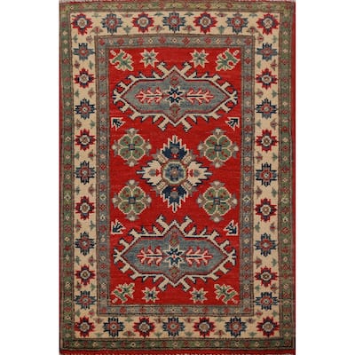 Red Geometric Kazak Oriental Foyer Rug Handmade Wool Carpet - 2'0"x 3'0"